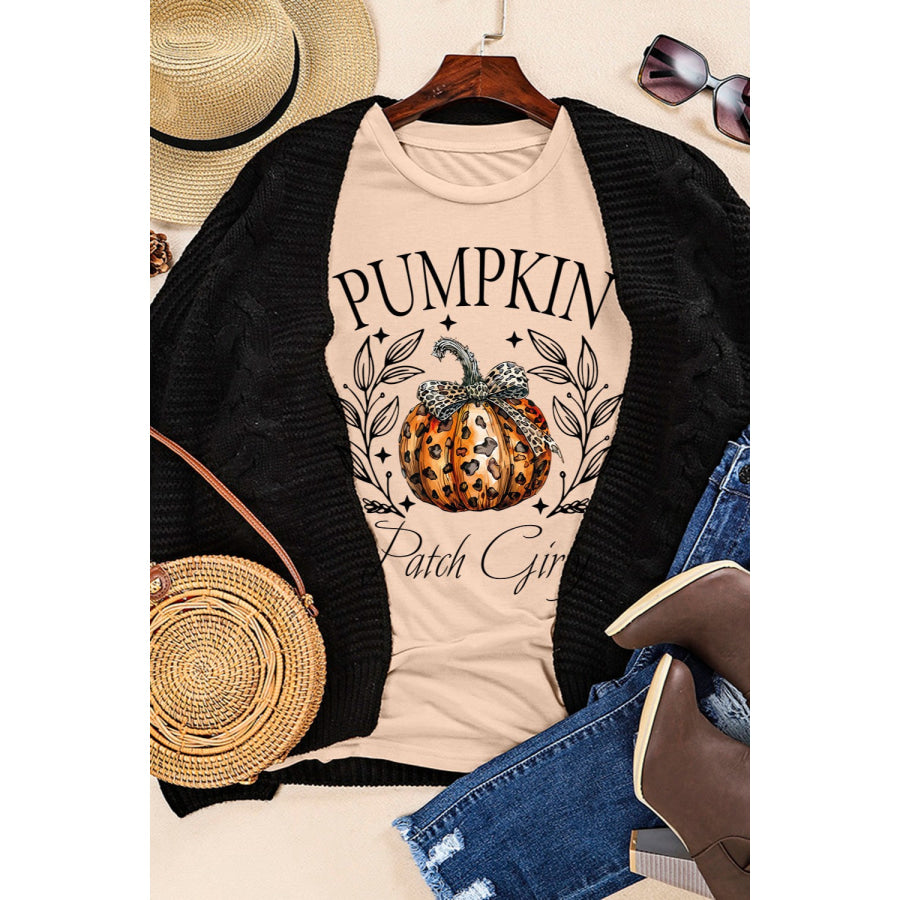 Pumpkin Graphic Round Neck Short Sleeve T-Shirt Apparel and Accessories