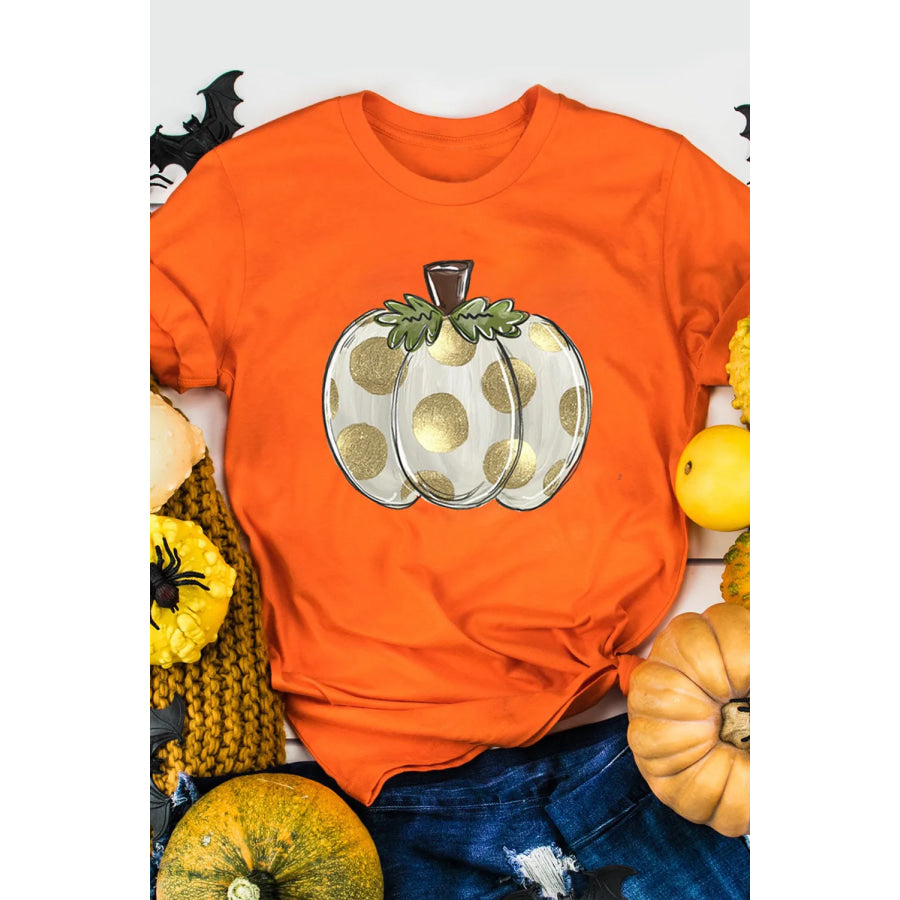 Pumpkin Graphic Round Neck Short Sleeve T-Shirt Apparel and Accessories