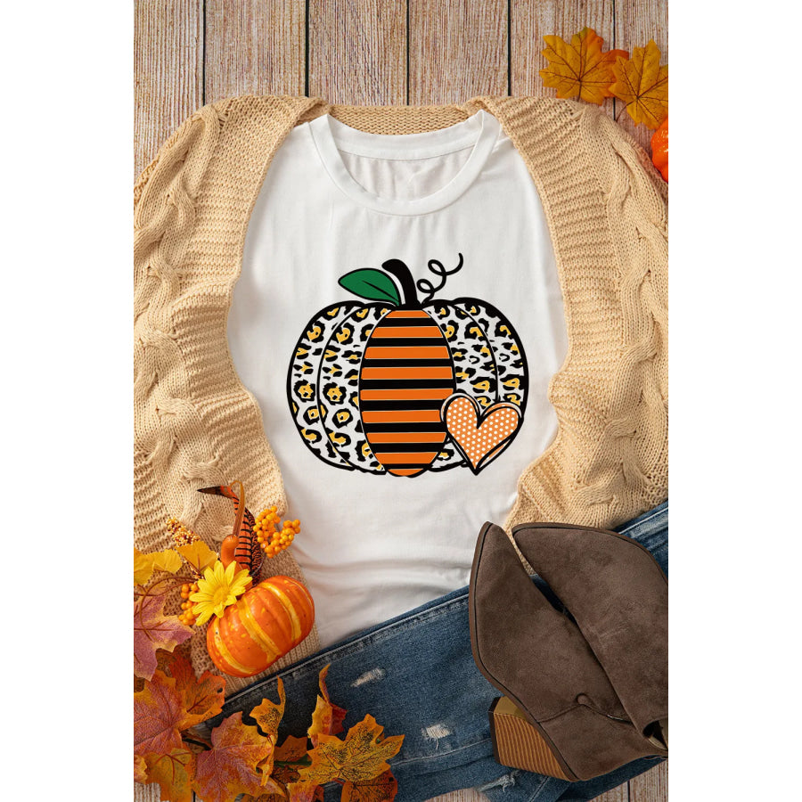 Pumpkin Graphic Round Neck Short Sleeve T-Shirt Apparel and Accessories