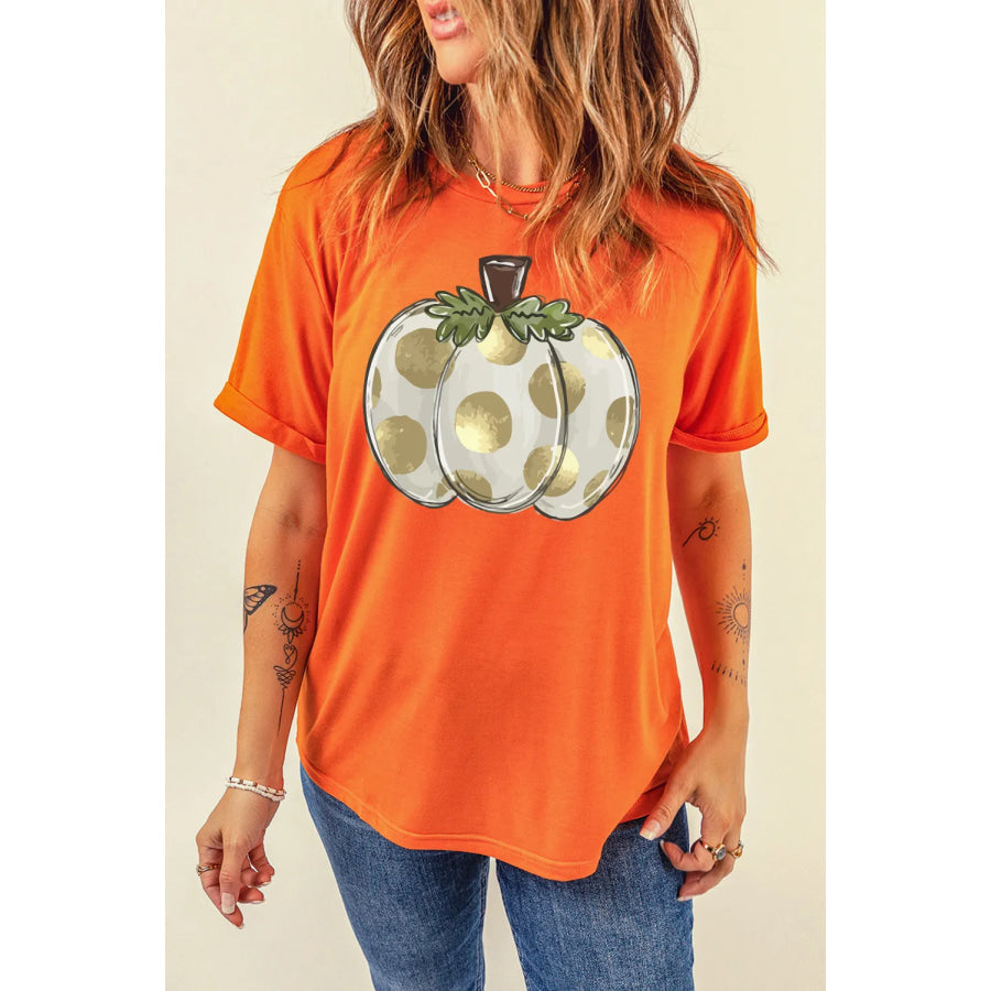 Pumpkin Graphic Round Neck Short Sleeve T-Shirt Orange / S Apparel and Accessories