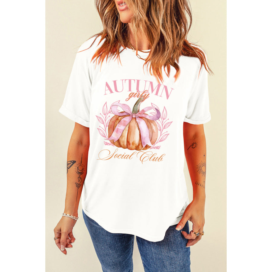 Pumpkin Graphic Round Neck Short Sleeve T-Shirt White / S Apparel and Accessories