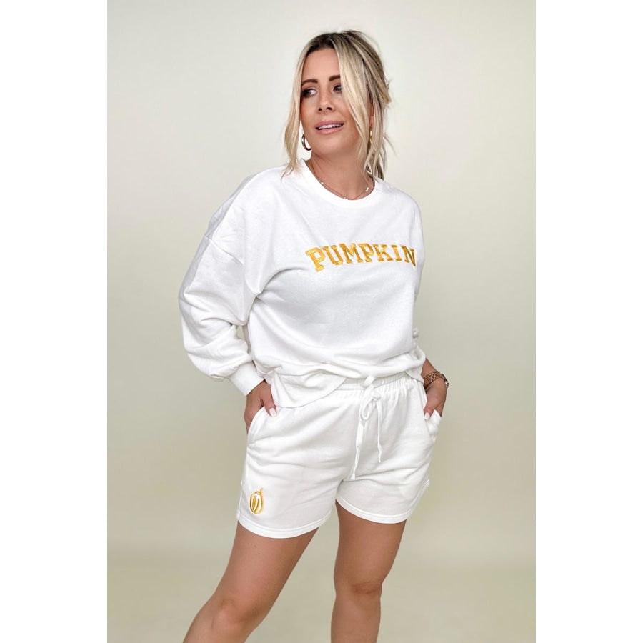 PUMPKIN Graphic Sweatshirt And Shorts Set White / S Shorts Sets