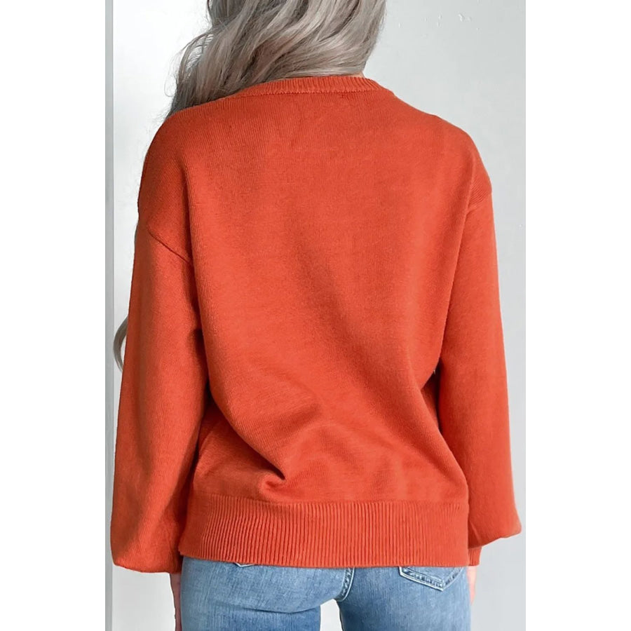 Pumpkin Pattern Round Neck Sweater Apparel and Accessories