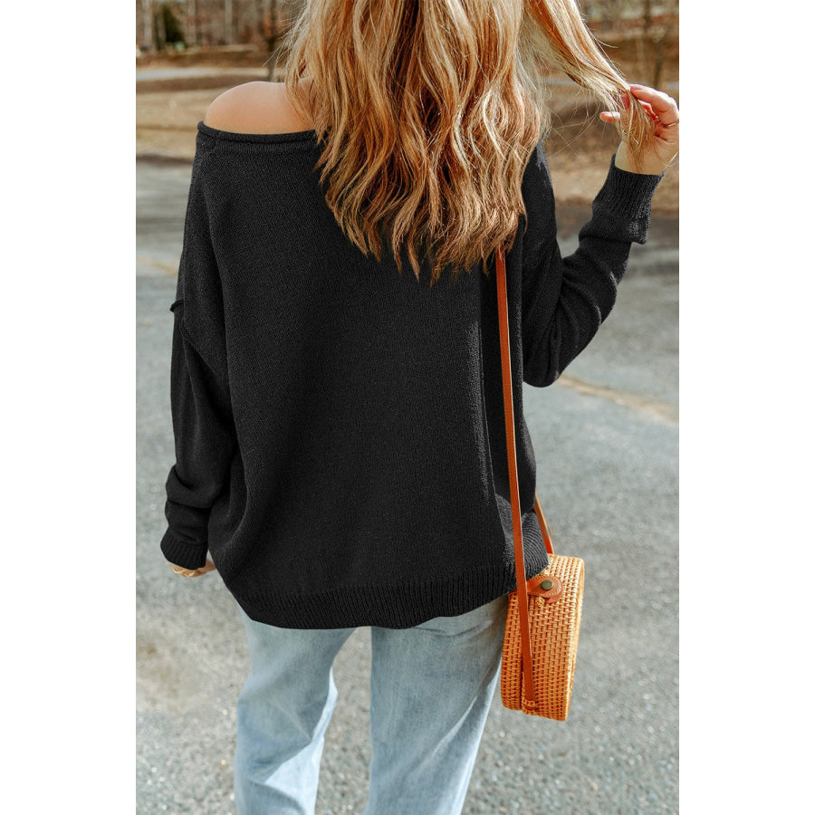 Pumpkin Round Neck Long Sleeve Knit Top Apparel and Accessories