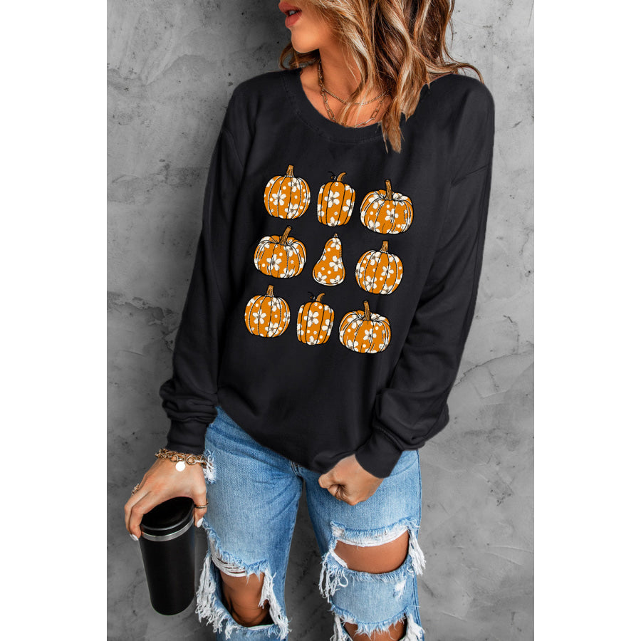 Pumpkin Round Neck Long Sleeve Sweatshirt Apparel and Accessories