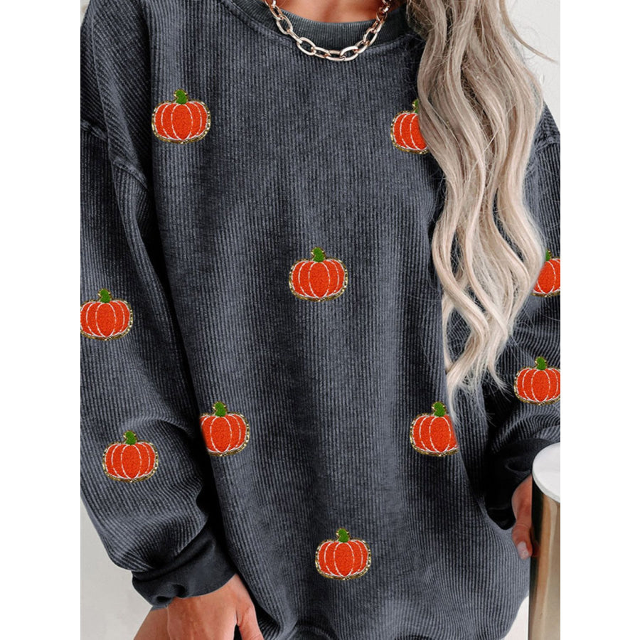 Pumpkin Round Neck Long Sleeve Sweatshirt Apparel and Accessories
