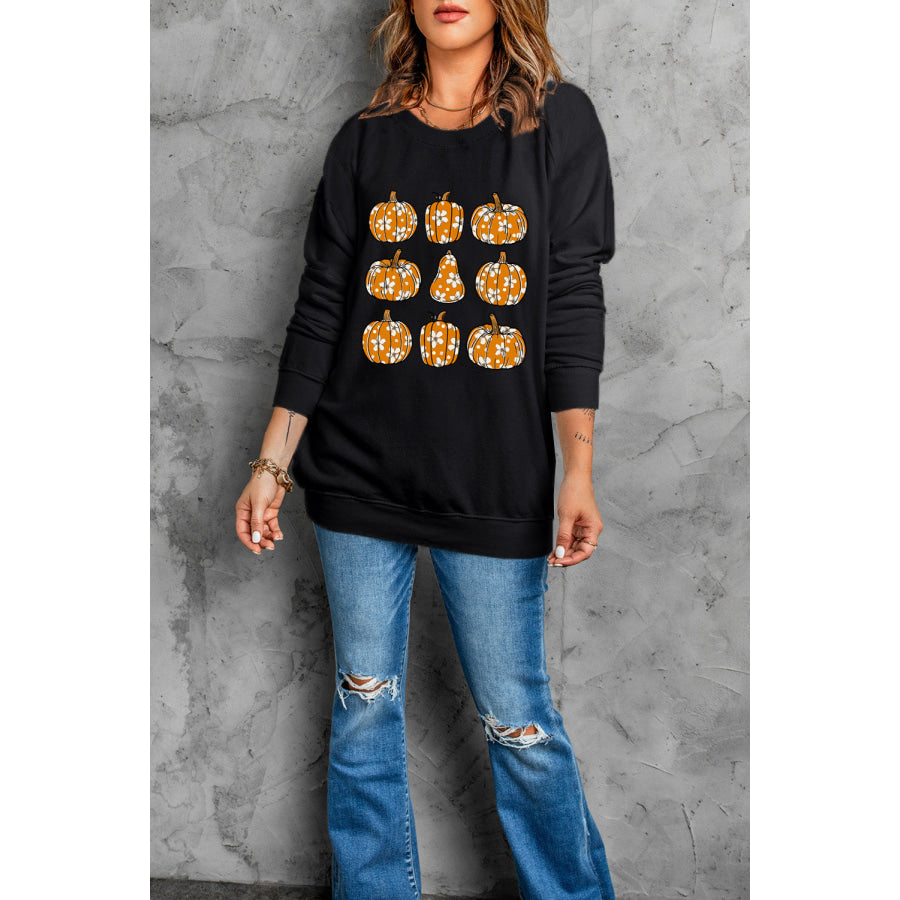 Pumpkin Round Neck Long Sleeve Sweatshirt Apparel and Accessories