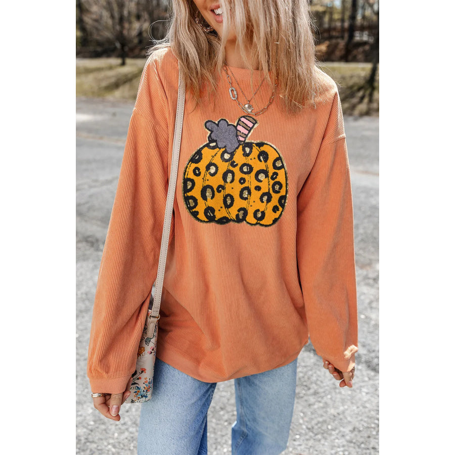 Pumpkin Round Neck Long Sleeve Sweatshirt Apparel and Accessories