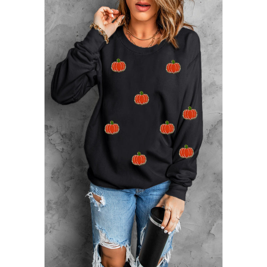 Pumpkin Round Neck Long Sleeve Sweatshirt Apparel and Accessories