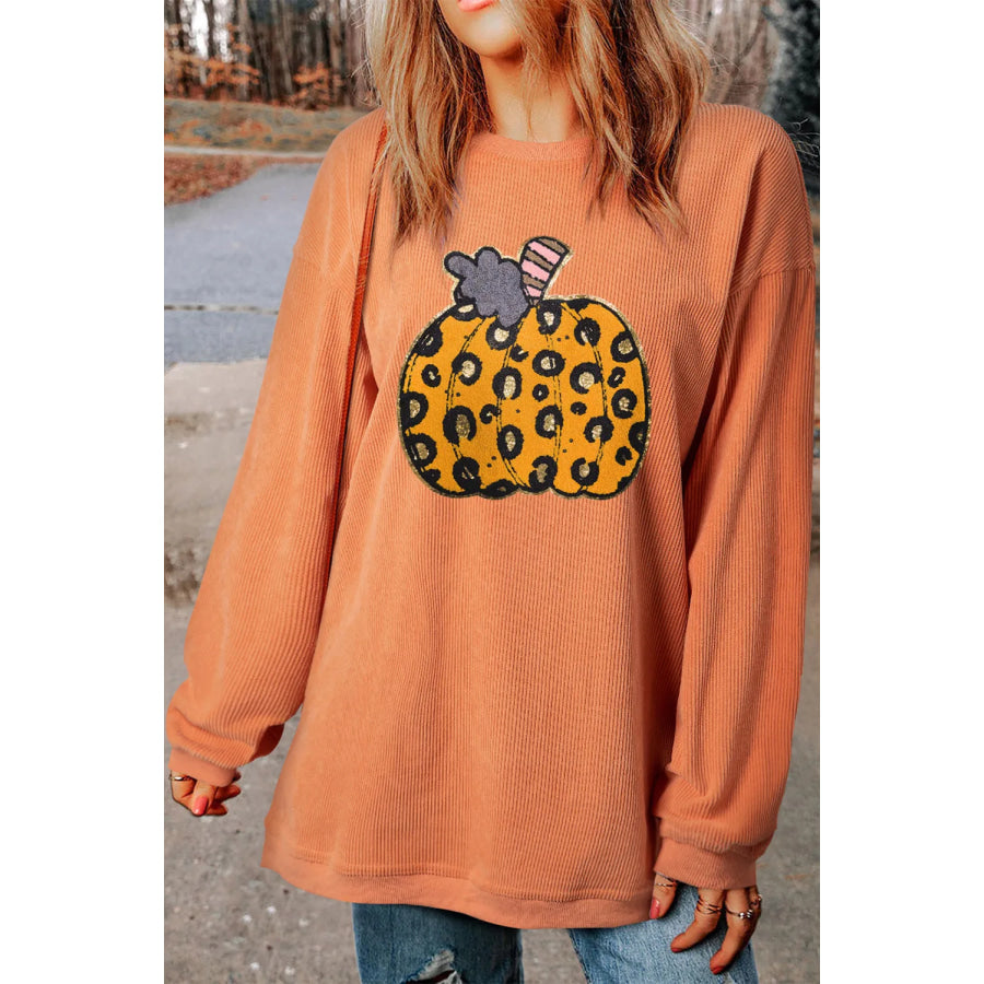 Pumpkin Round Neck Long Sleeve Sweatshirt Apparel and Accessories