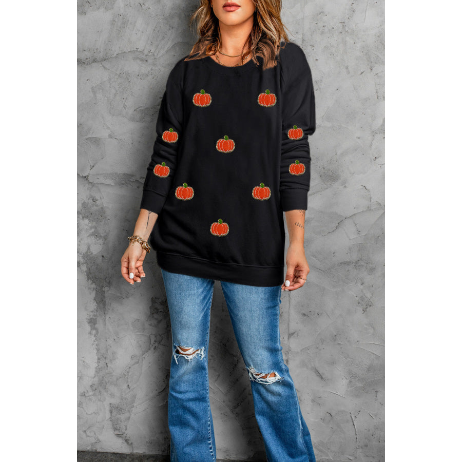 Pumpkin Round Neck Long Sleeve Sweatshirt Apparel and Accessories