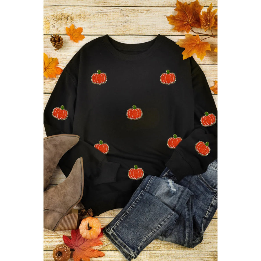 Pumpkin Round Neck Long Sleeve Sweatshirt Apparel and Accessories