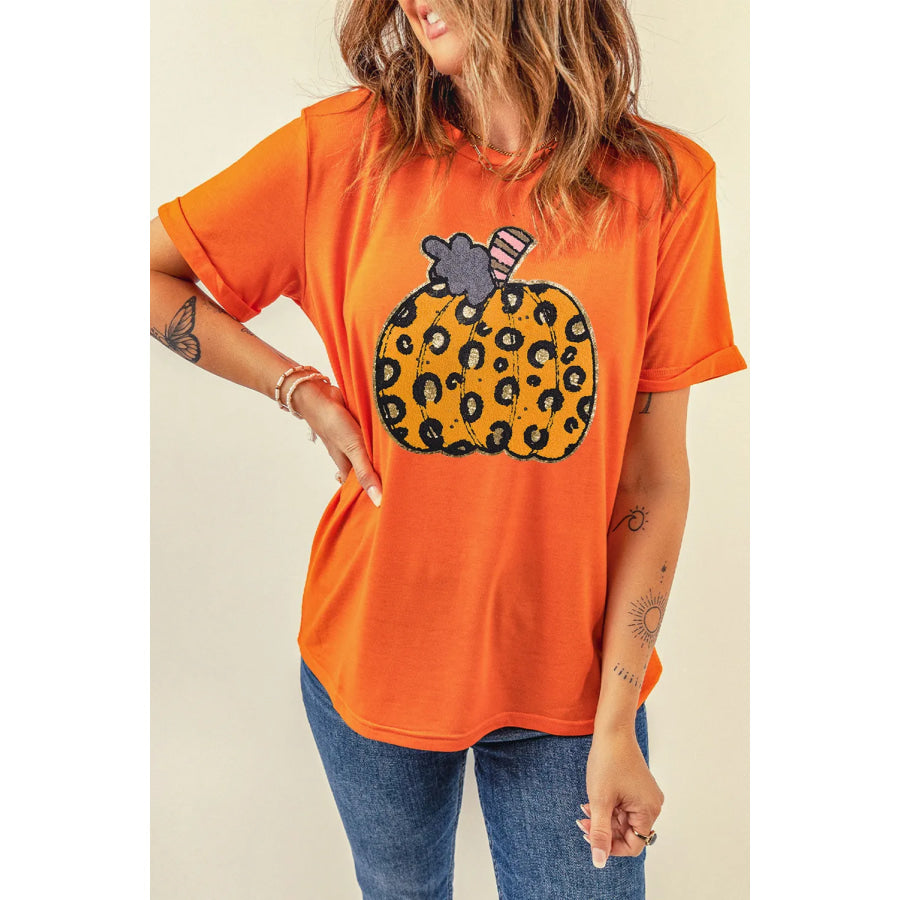 Pumpkin Round Neck Short Sleeve T-Shirt Apparel and Accessories