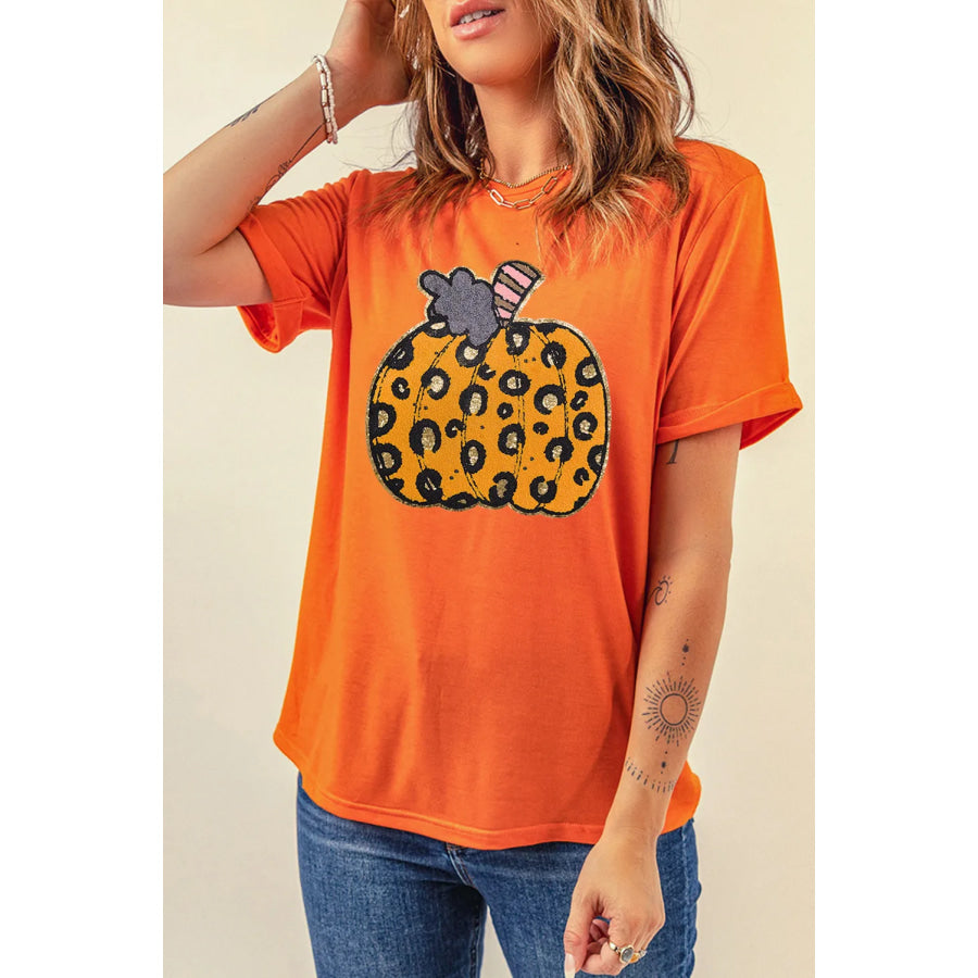 Pumpkin Round Neck Short Sleeve T-Shirt Apparel and Accessories