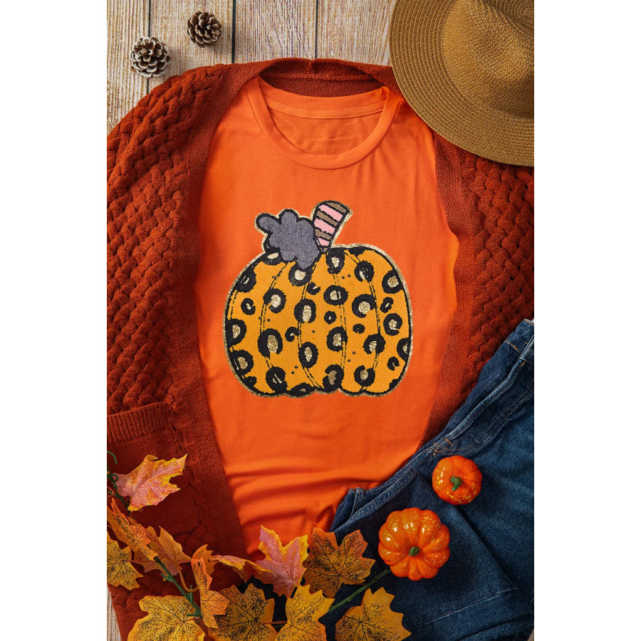 Pumpkin Round Neck Short Sleeve T-Shirt Apparel and Accessories