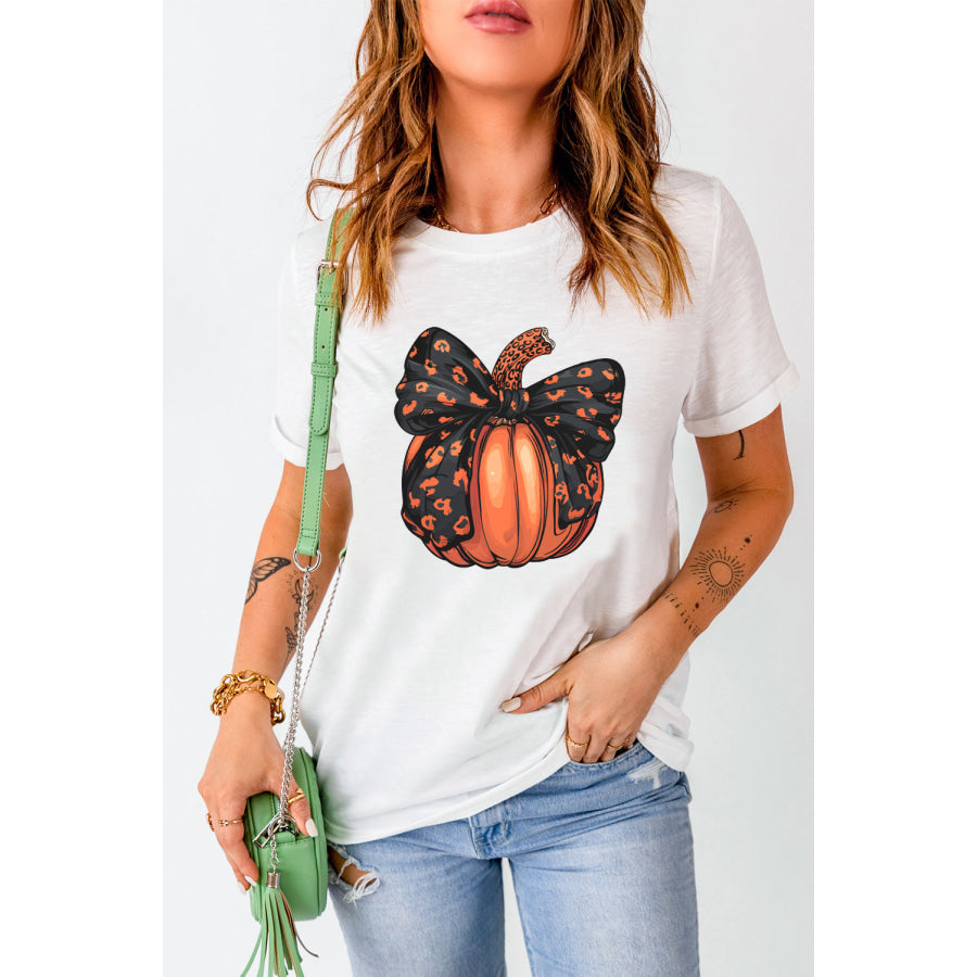 Pumpkin Round Neck Short Sleeve T-Shirt White / S Apparel and Accessories