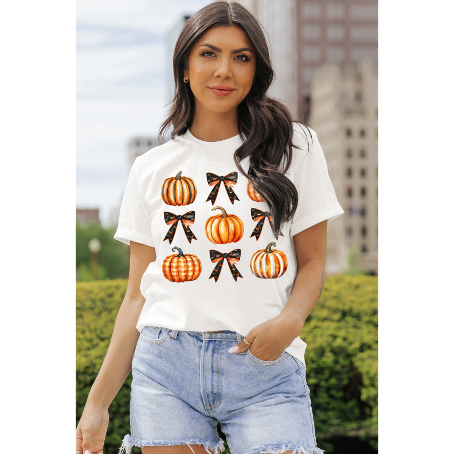 Pumpkin Round Neck Short Sleeve T-Shirt White / S Apparel and Accessories