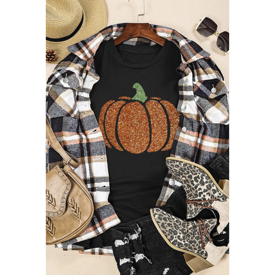 Pumpkin Round Neck Short Sleeve T-Shirt Apparel and Accessories