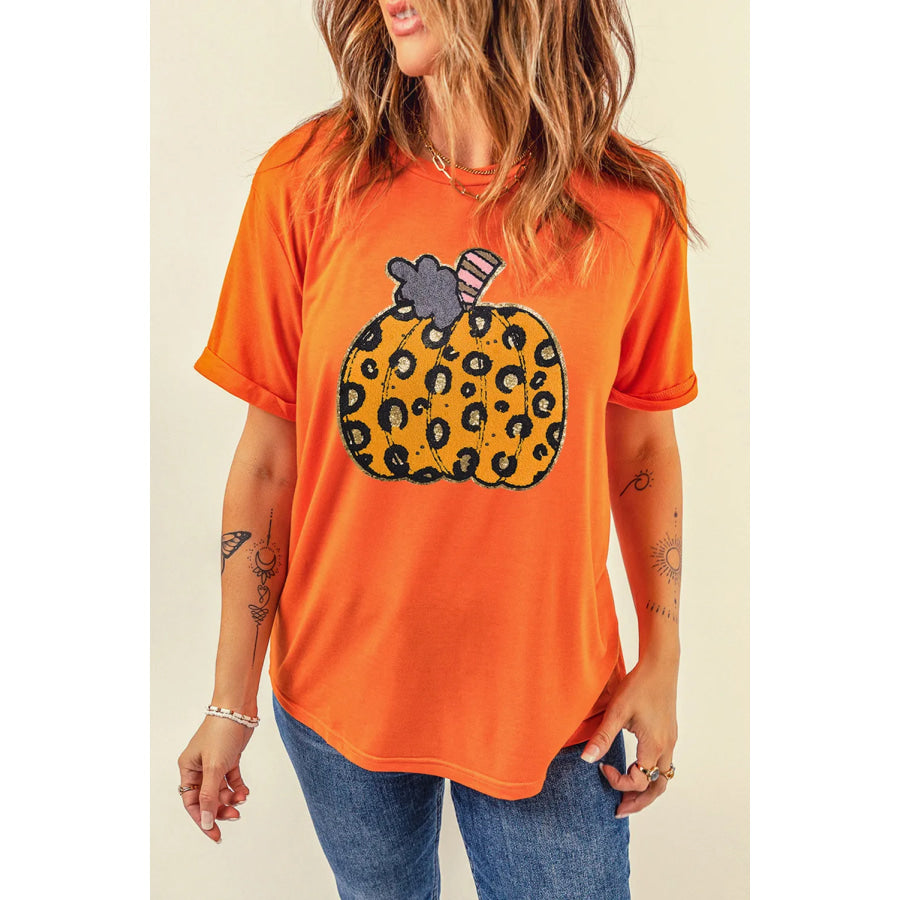 Pumpkin Round Neck Short Sleeve T-Shirt Orange / S Apparel and Accessories