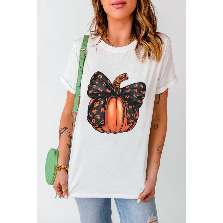 Pumpkin Round Neck Short Sleeve T-Shirt White / S Apparel and Accessories