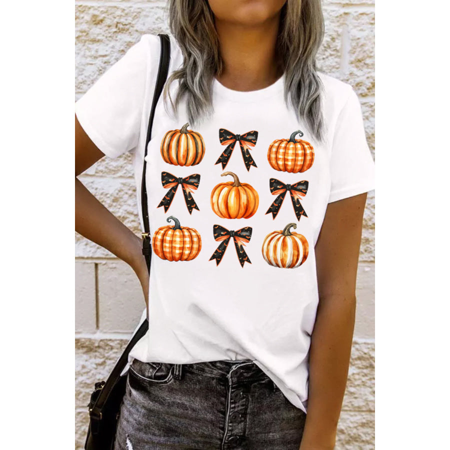 Pumpkin Round Neck Short Sleeve T-Shirt White / S Apparel and Accessories