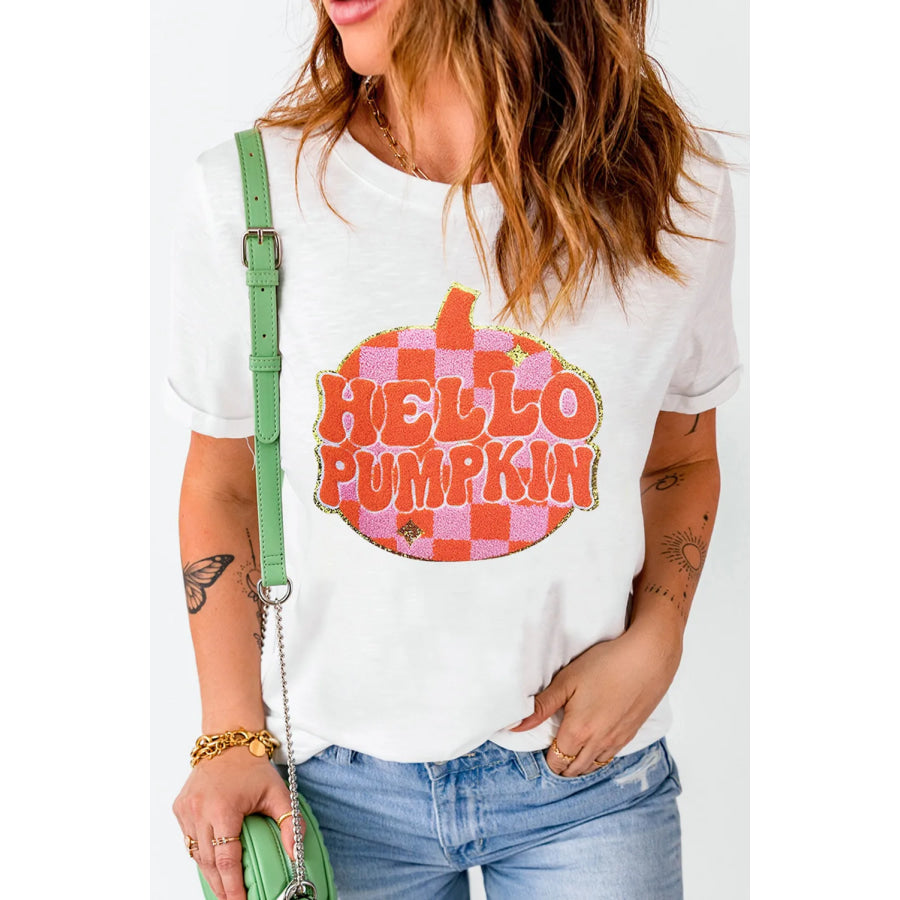 Pumpkin Round Neck Short Sleeve T-Shirt White / S Apparel and Accessories