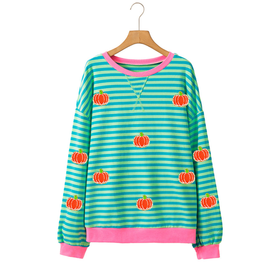 Pumpkin Striped Long Sleeve Sweatshirt Apparel and Accessories