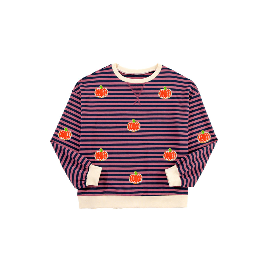 Pumpkin Striped Long Sleeve Sweatshirt Apparel and Accessories