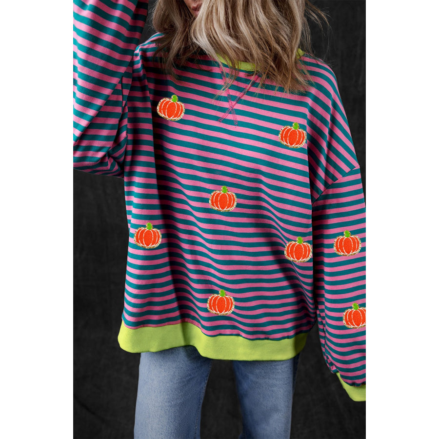 Pumpkin Striped Long Sleeve Sweatshirt Apparel and Accessories