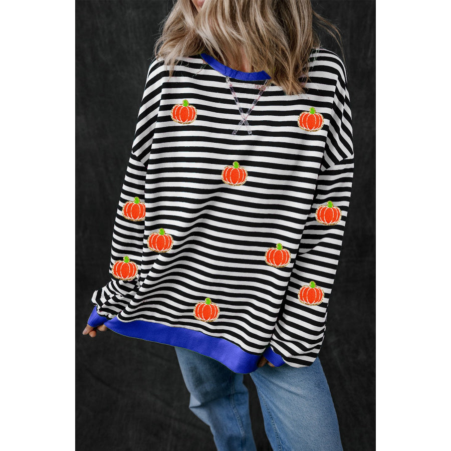 Pumpkin Striped Long Sleeve Sweatshirt Black / S Apparel and Accessories