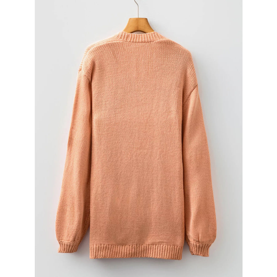 Pumpkin Tree Print Open Front Drop Shoulder Midi Cardigan Apparel and Accessories