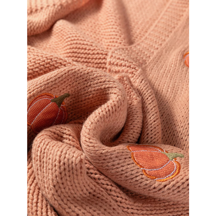 Pumpkin Tree Print Open Front Drop Shoulder Midi Cardigan Apparel and Accessories