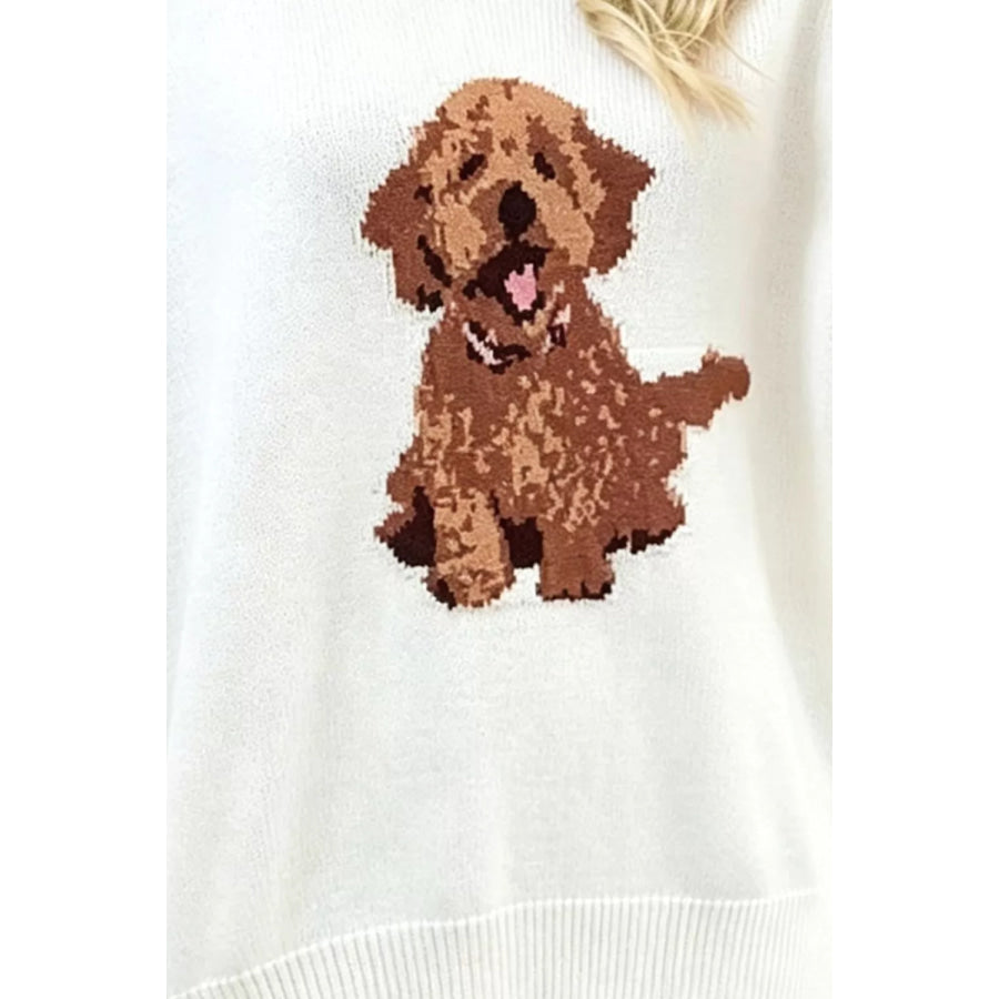 Puppy Graphic Round Neck Sweater Apparel and Accessories