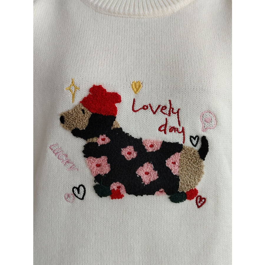 Puppy Round Neck Raglan Sleeve Sweater Apparel and Accessories