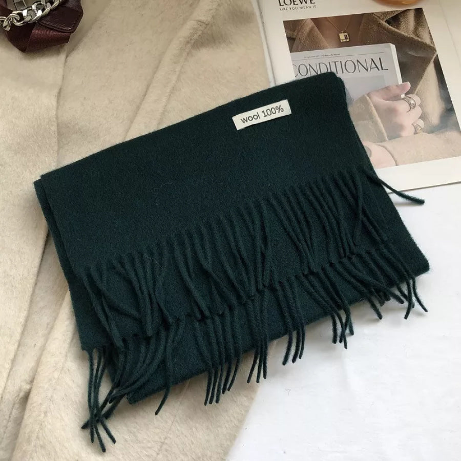 Pure Wool Cozy Tassel Knit Scarf Army Green / One Size Apparel and Accessories