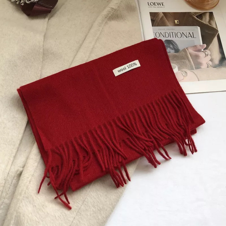 Pure Wool Cozy Tassel Knit Scarf Christmas Red / One Size Apparel and Accessories