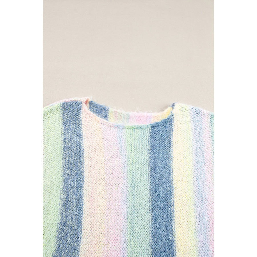 Purple Color Block Fringed Drop Shoulder Tunic Sweater Sweaters & Cardigans/Sweaters