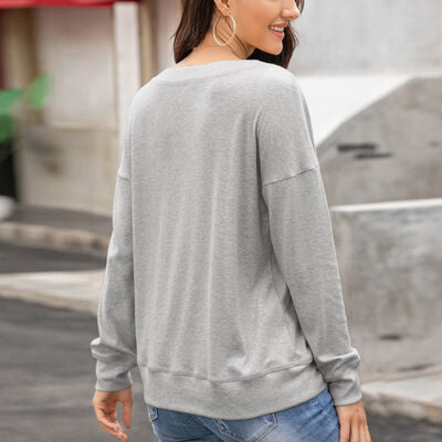 Quarter Button Dropped Shoulder Blouse Apparel and Accessories