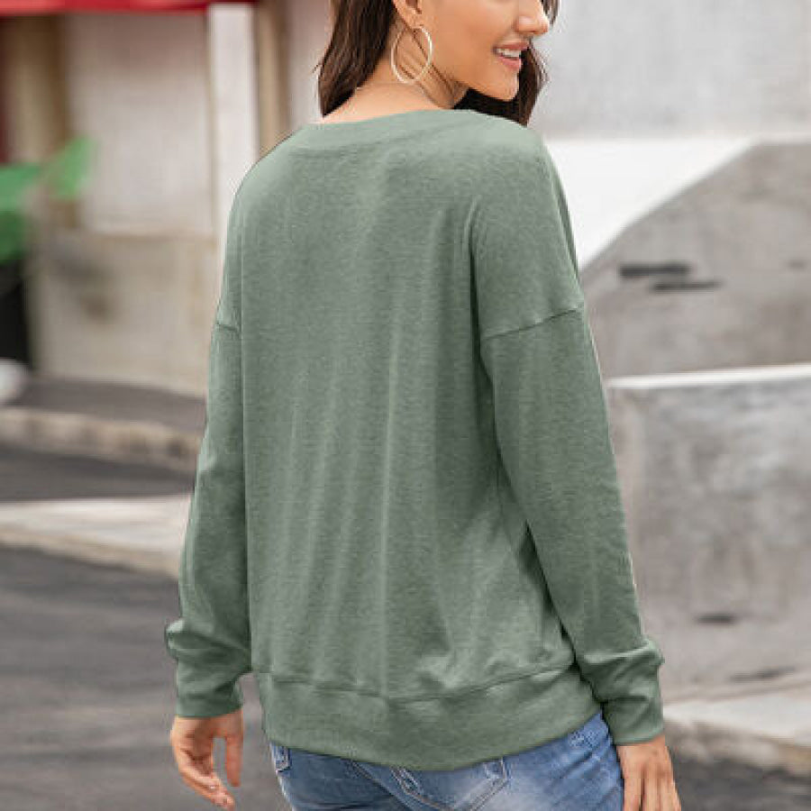 Quarter Button Dropped Shoulder Blouse Apparel and Accessories