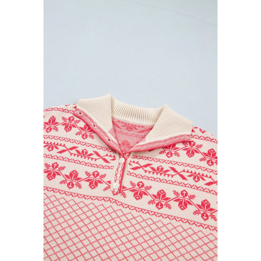 Quarter Button Dropped Shoulder Sweater Apparel and Accessories