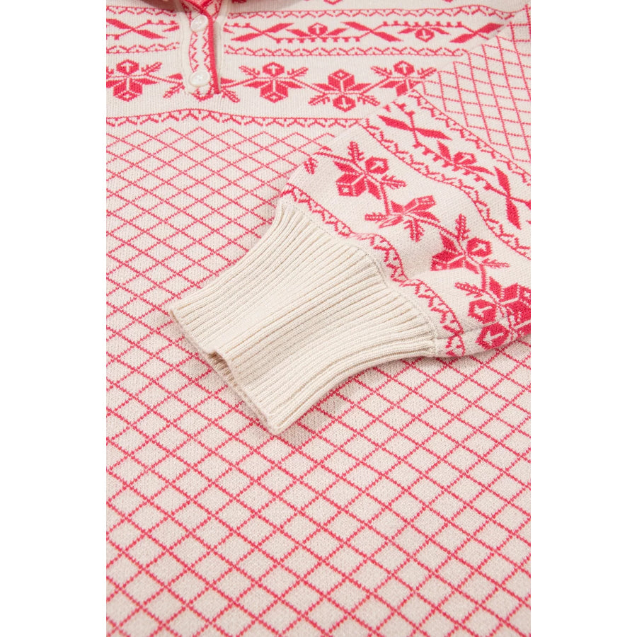 Quarter Button Dropped Shoulder Sweater Apparel and Accessories