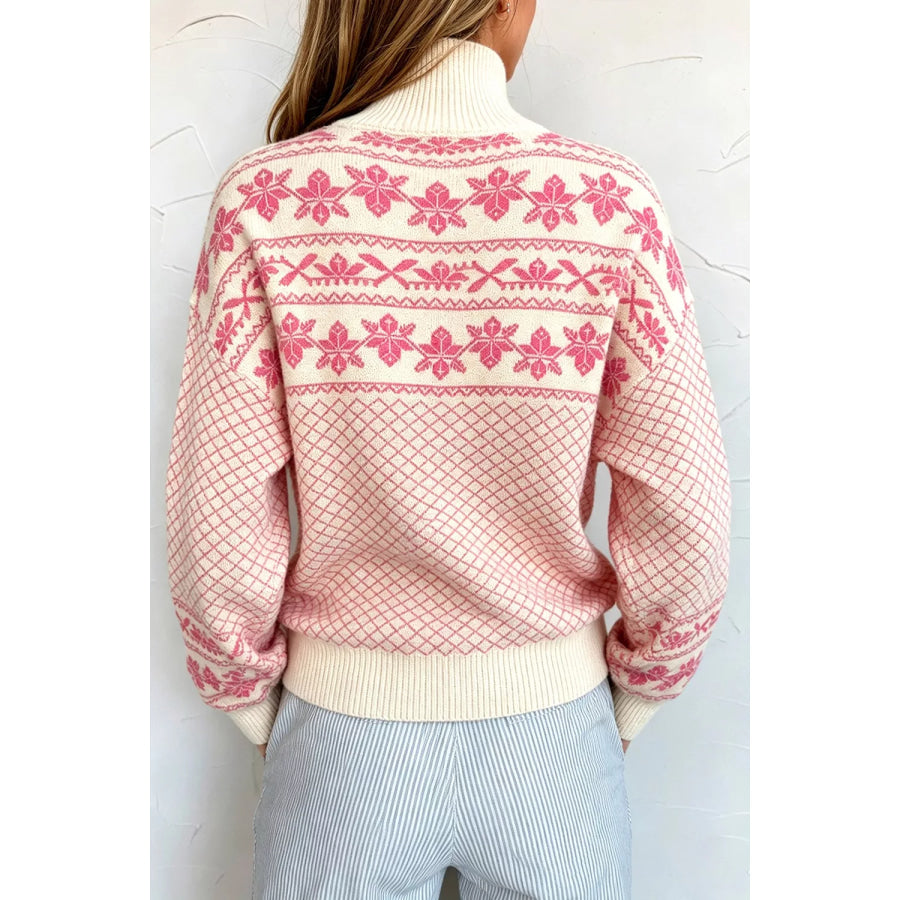 Quarter Button Dropped Shoulder Sweater Apparel and Accessories