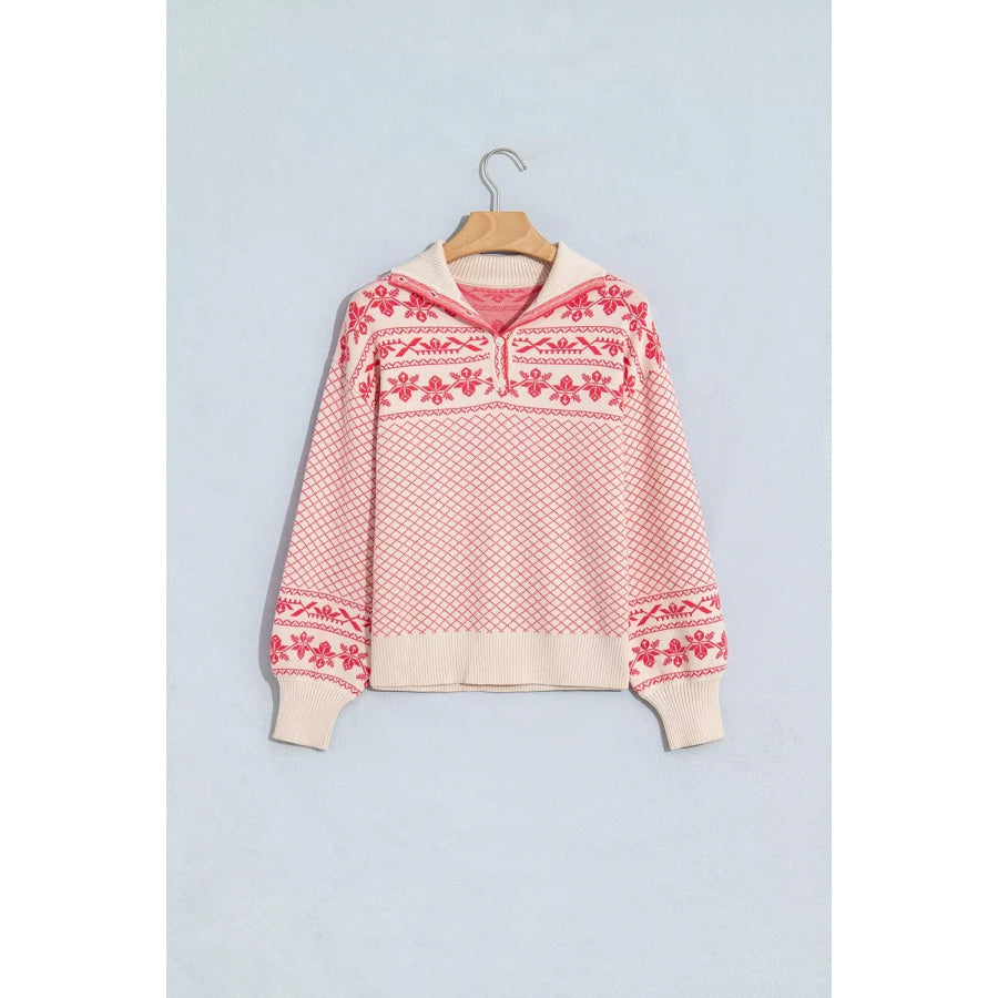 Quarter Button Dropped Shoulder Sweater Apparel and Accessories