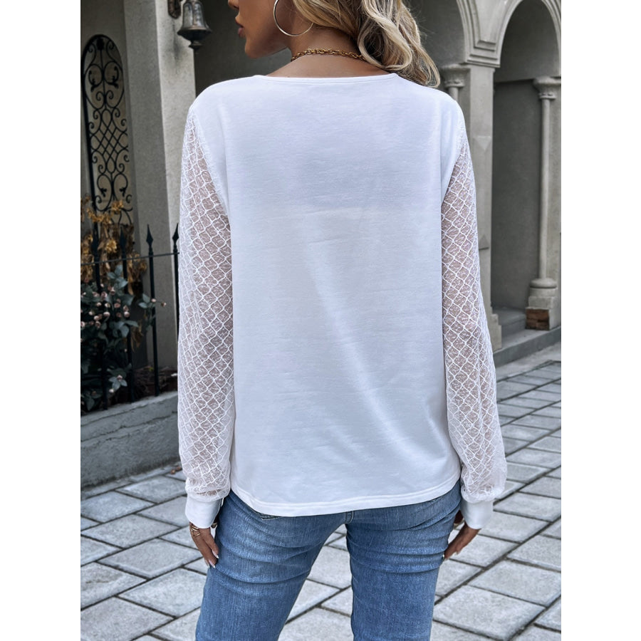 Quarter Button Round Neck Long Sleeve Blouse Apparel and Accessories