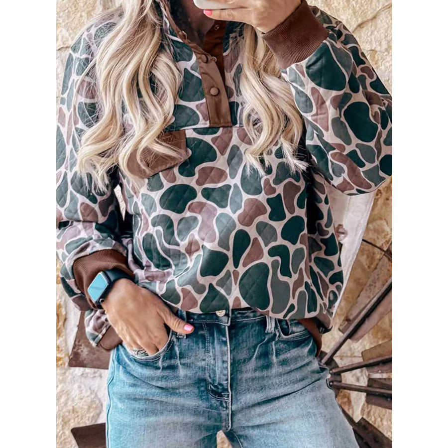 Quarter Snap Camouflage Sweatshirt Green / S Apparel and Accessories
