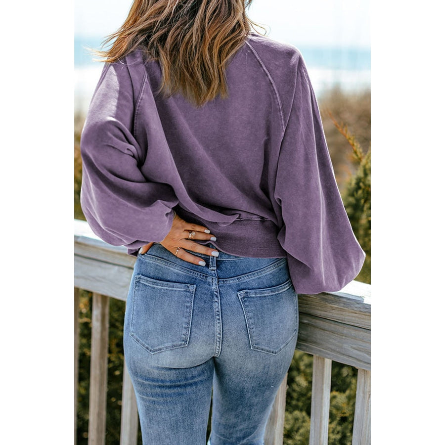 Quarter-Snap Collared Lantern Sleeve Sweatshirt Dusty Purple / S