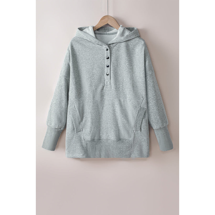 Quarter-Snap Dropped Shoulder Hoodie Light Gray / S