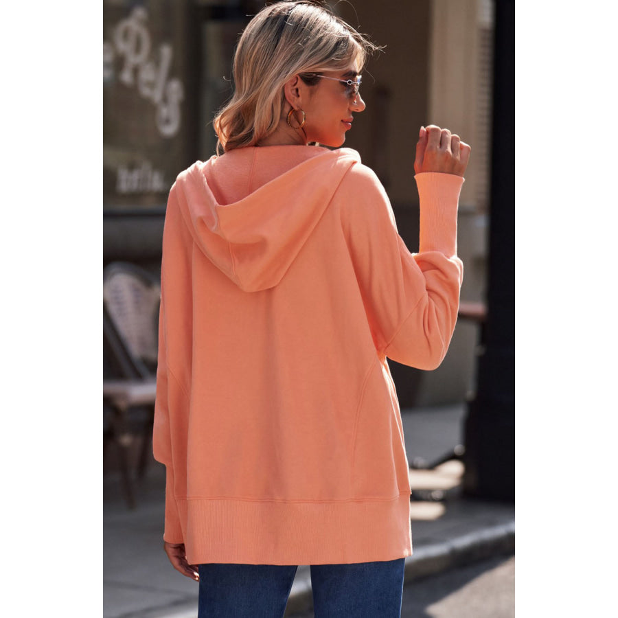 Quarter-Snap Dropped Shoulder Hoodie Red Orange / S