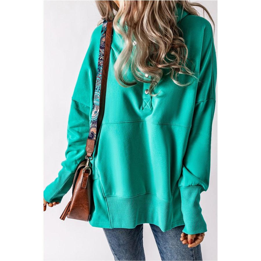 Quarter-Snap Dropped Shoulder Hoodie Turquoise / S