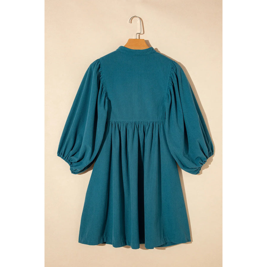 Quarter Snap Three-Quarter Sleeve Dress with Pockets Apparel and Accessories